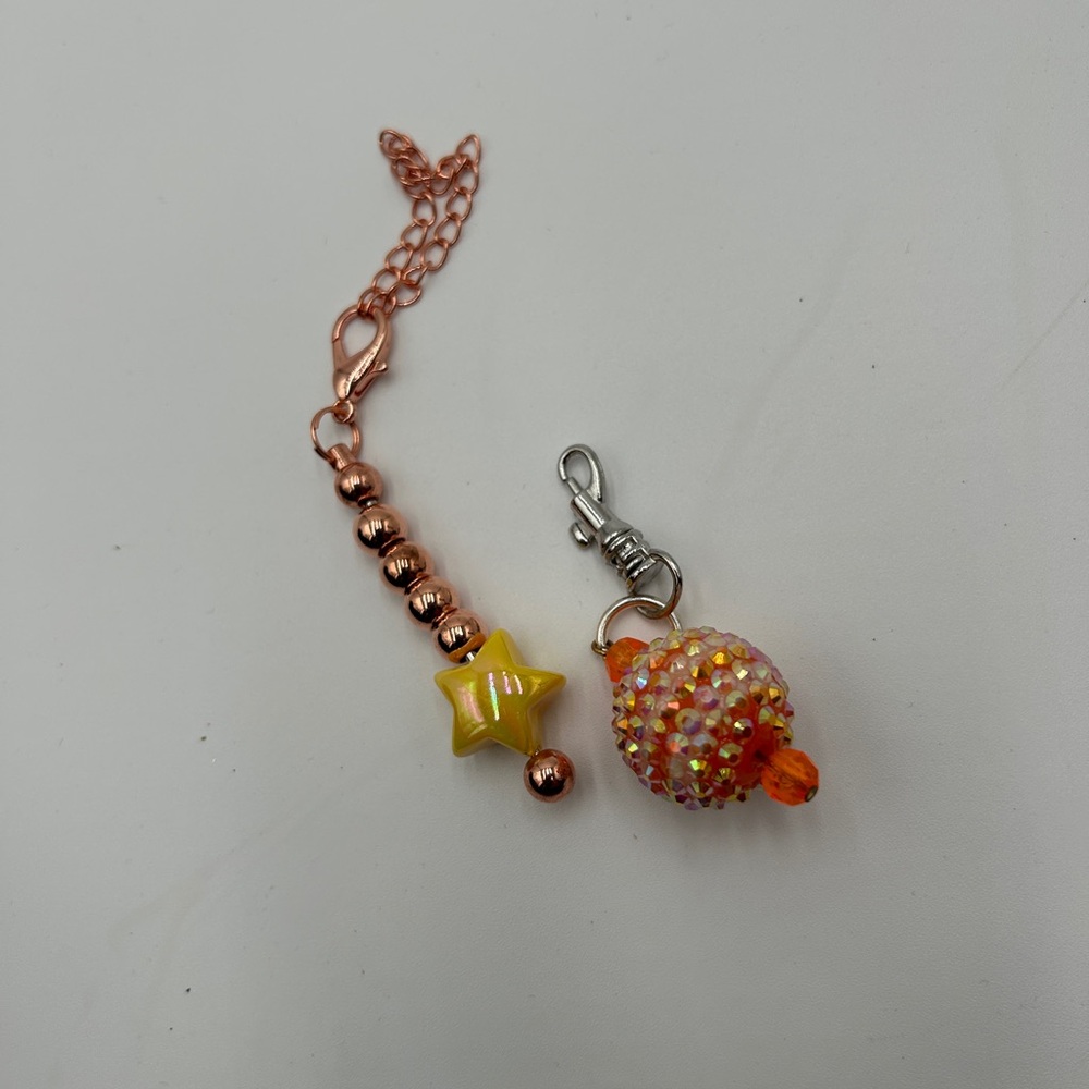 Yellow Star and Orange Beaded Charms keychains or zipper pulls